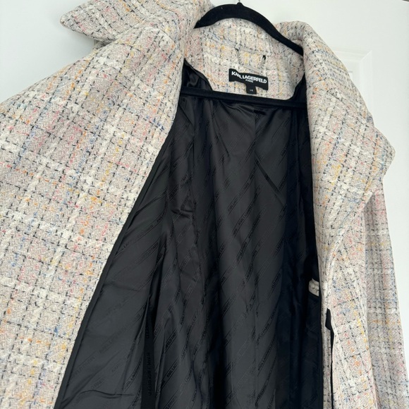 Karl Lagerfeld Cream Plaid Pea Coat - Picture 12 of 16